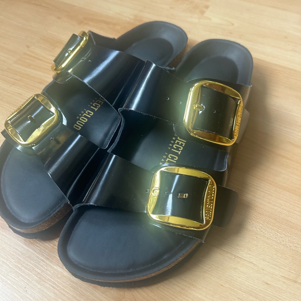 Black Sandals with Gold Buckles